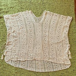 Crochet Swimsuit Coverup Beach Shirt Top Cream See Thru One Size Fits All